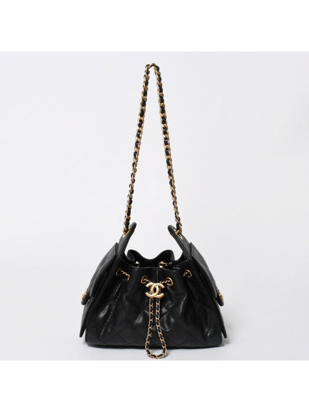 Chanel 25 Mini Handbag CC Logo Caviar Leather Black Gold